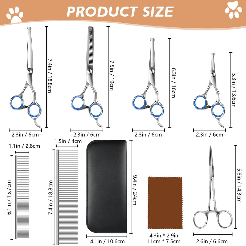 Niura Pet Grooming Scissors Set - Professional Stainless Steel Grooming Kit with Curved, Straight, Thinning, Round Tip Scissors, Combs, Ear Cleaning Hemostat Forceps & Storage Bag - PawsPlanet Australia