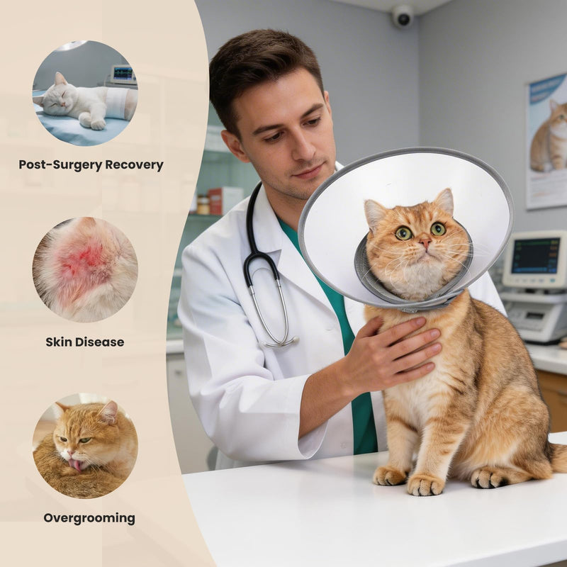 Avont Adjustable Cat Cone Collar, Alternative Anti-Lick E-Collar, Protective Recovery Elizabethan Cone After Surgery Recovery & Skin Protection for Kittens Puppy Small Dog to Stop Licking -Grey(M) Grey Medium