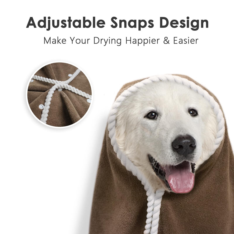 Dog Towel - Absorbent Soft Microfiber Towels for Drying Dogs Extra Large, Large, Medium, Small - Pet Bath, Grooming Towels - Adjustable Snaps (Brown, 56"x28") Large 56"x28" Brown - PawsPlanet Australia