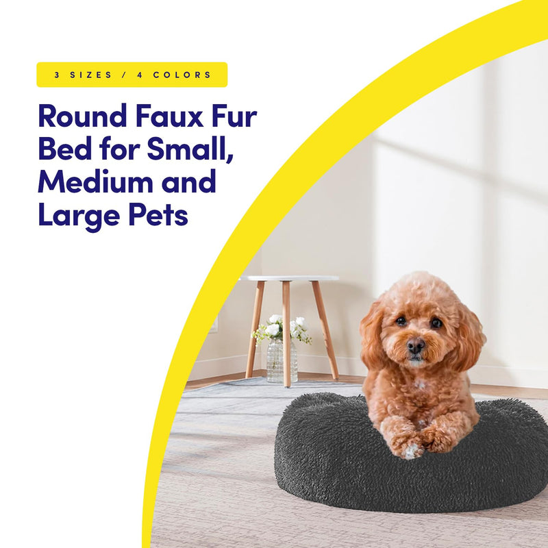 Dog & Cat Bed: Round Faux Fur Pet Bed - Plush, Cozy, & Calming Donut Bed for Large Pets - Soft & Comfortable Sleeping Cushion for Napping & Lounging, 30" Round, Dark Gray - PawsPlanet Australia