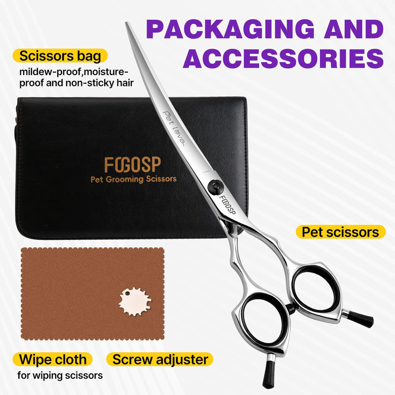 Curved Dog Grooming Scissors 7 in Curve Shears for Pet Dogs Pomeranian Cat Japan 440C 30°Arc Upward & Downward for Trimming Face and Paws at Home(7, Curved) 7.0 in - PawsPlanet Australia