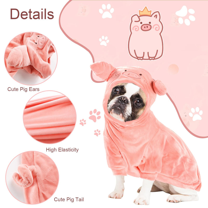 DELIFUR Dog Halloween Pig Costume - French Bulldog Adorable Pig Holiday Outfit Cute Hoodie Halloween Cosplay Costume Animal for Small and Medium Dog (Back: 19.5") Back: 19.5"