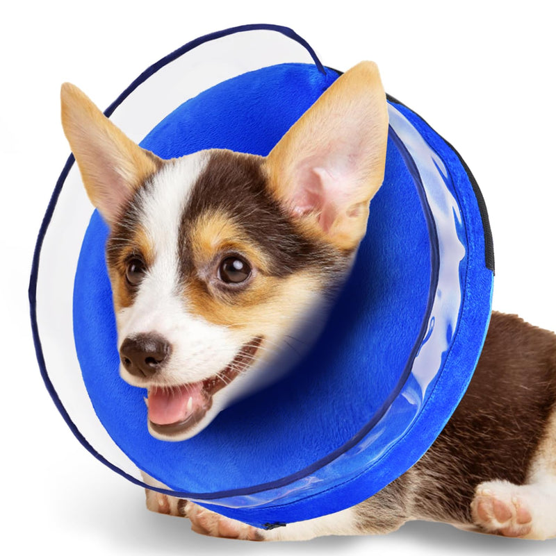 Zeaxuie Soft Inflatable Dog Cone Collar for Dogs After Surgery with Enhanced Anti-Licking for Unrestricted in Daily Life, Pack of One, Blue (Size 2) Size_2 (Neck: 5''-7'')