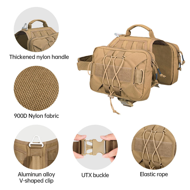 EXCELLENT ELITE SPANKER Dog Pack Hound Dog Saddle Bag Backpack for Travel Camping Hiking Medium & Large Dog with 2 Capacious Side Pockets(COB-L) Coyote Brown - PawsPlanet Australia
