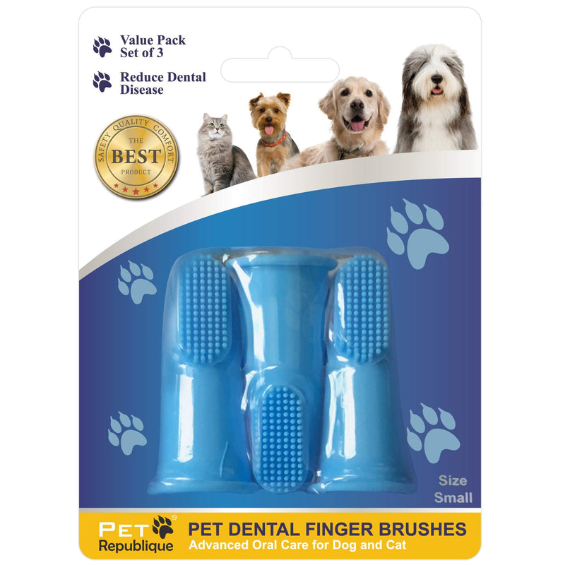 Pet Republique Dog Finger Toothbrush Set of 3 - Dental Hygiene Brushes for Small to Large Dogs, Cats, and Most Pets - Small Size Finger Opening Blue 3 Count (Pack of 1) - PawsPlanet Australia