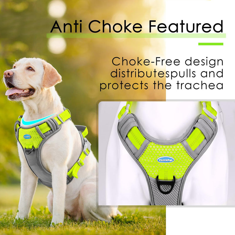 ThinkPet No Pull Harness Breathable Sport Harness with Handle-Dog Harnesses Reflective Adjustable for Medium Large Dogs,Back/Front Clip for Easy Control S Bright Green Star Green - PawsPlanet Australia