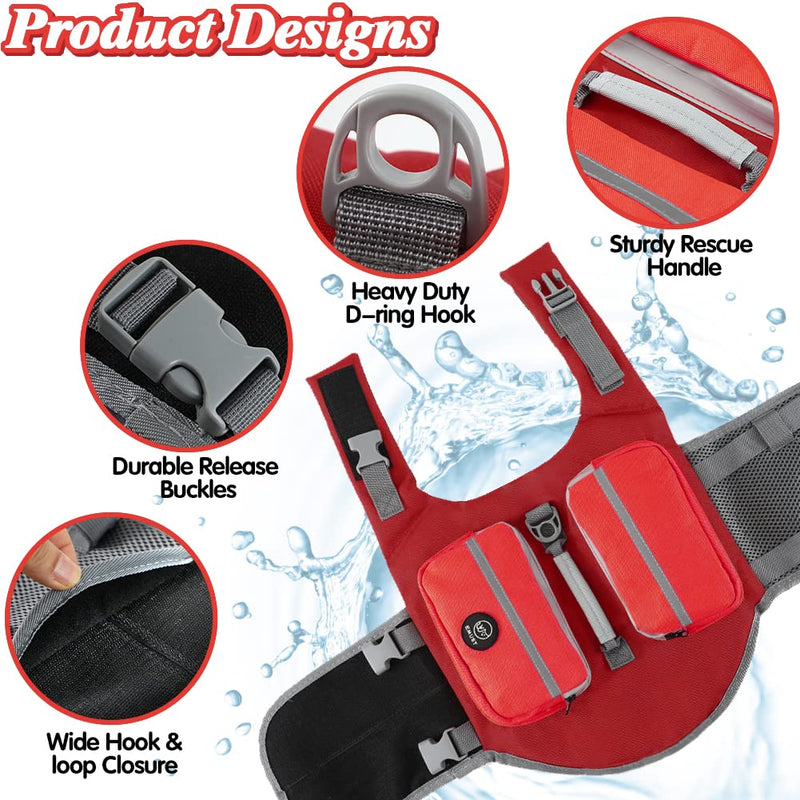 EMUST Dog Flotation Vest, Life Jacket for Small Dogs with Rescue Handle, Small Dog Vests Lifesaver for Swimming Boating Water, Red S - PawsPlanet Australia