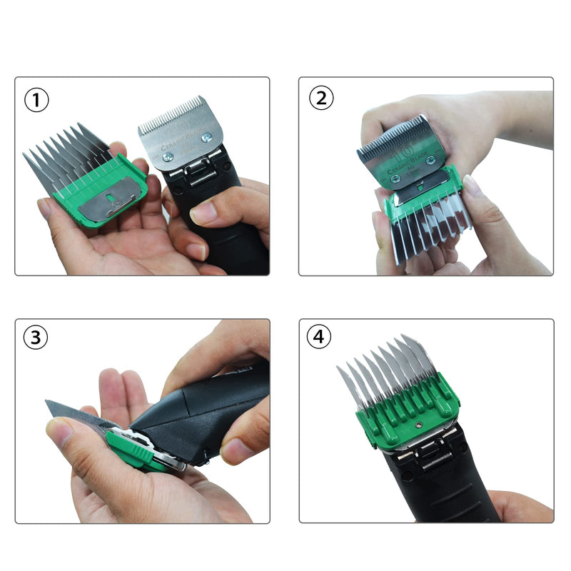 Professional Animal Stainless Steel Attachment 9 Color Guide Comb Set,Compatible with Andis, Oster A5, Wahl KM Series Clipper Detachable Blade Pet, Dog, Cat, and Horse Clippers