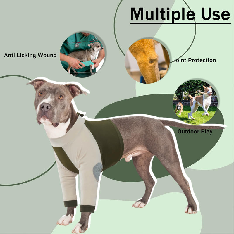 LeLePet Dog Body Suit After Surgery, Dog Front Leg Sleeve Post-Operative Wound Protection, Stretchy Medical Recovery Suit for Large Dogs, Army Green XL