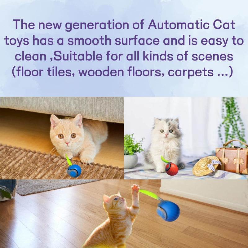 2025 Upgraded Self-Moving Cat Toy Ball with Tail (2-Pack) - Rechargeable Smart Interactive Kitten Toys, 2-Speed Modes, Bite-Resistant Indoor Exercise Toys for Bored Cats (Blue&Orange) - PawsPlanet Australia