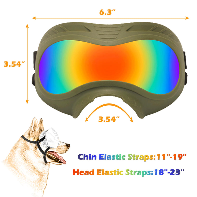 Dog Sunglasses,Doggles Anti-UV Protection, Pet Sunglasses with Adjustable Strap, Suitable for Motorcycle Car Driving Bike Riding Hiking Swimming Wind Dust Fog Dog Eye Protection ArmyGreen frame, Red lenses