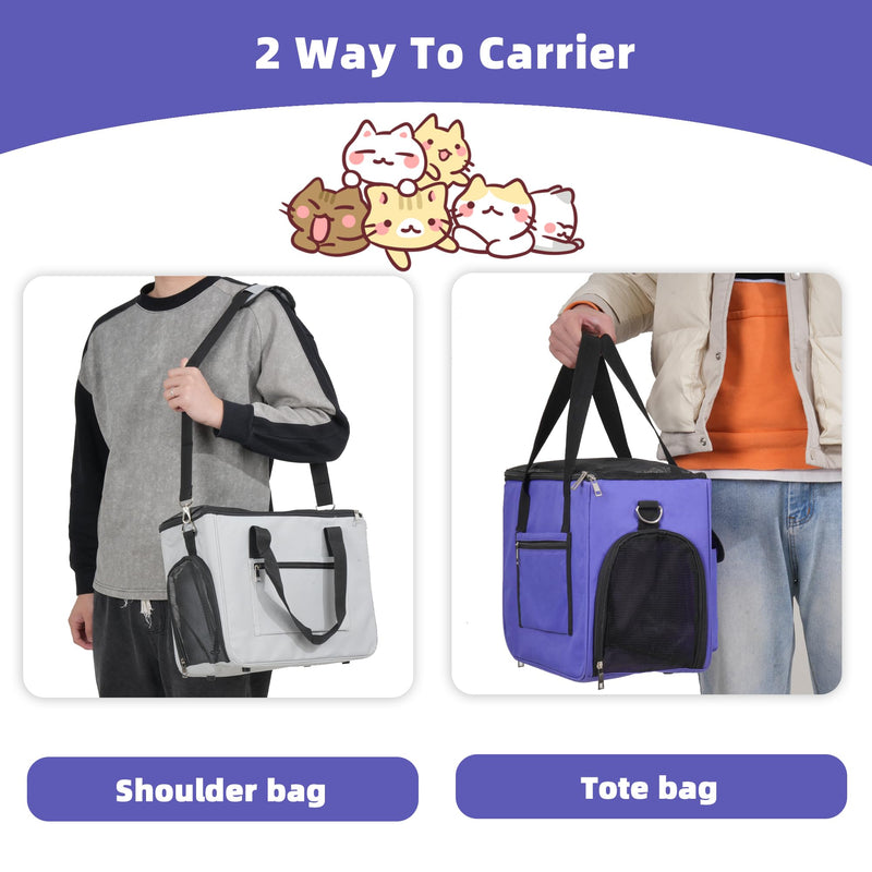 Cat & Dog Carrier for Pets Up to 15 Lbs, Airline Approved Soft-Sided Collapsible Pet Carrier for Cats & Dogs, Cat Carrier with Breathable Mesh, Padded Interior – Ideal for Car Rides, Daily Use(purple) purple - PawsPlanet Australia