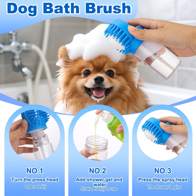XANGNIER Dog Bath Brush Scrubber Kit,Pet Shower Washing Brush Bathing Supplies Set-With Shampoo and Soap Dispenser,Finger Toothbrush,Silicone Grooming Scrub Tool for Cat Dog Puppy Long Short Hair - PawsPlanet Australia