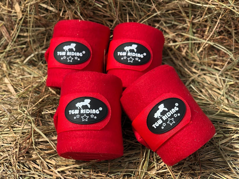 Horse Polo Leg Wraps, Equine Fleece Polo Wraps (Set of 4) - Horse Leg Bandages (Red) Red