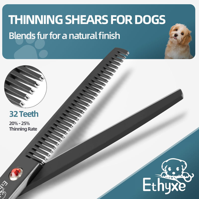 7.0" Professional Dog Grooming Scissors Kit – 3-Piece Set with Straight, Curved & Thinning Shears, Black Japanese Stainless Steel, Includes Grooming Comb for Dogs & Cats - PawsPlanet Australia