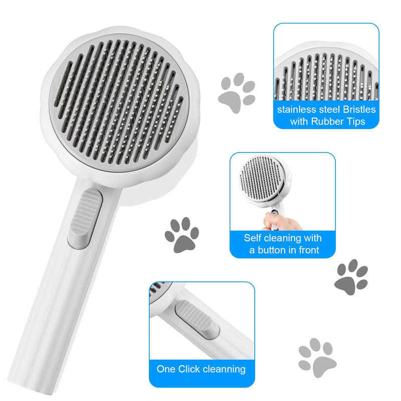 Pet Grooming Brush,Cat Brush for Shedding,Self Cleaning Slicker Brush for Short and Long Haired Dogs Cats Rabbits,Dog Brush Gently Removes Loose Undercoat, Mats and Tangled Hair-Pumpkin White Pumpkin-White - PawsPlanet Australia
