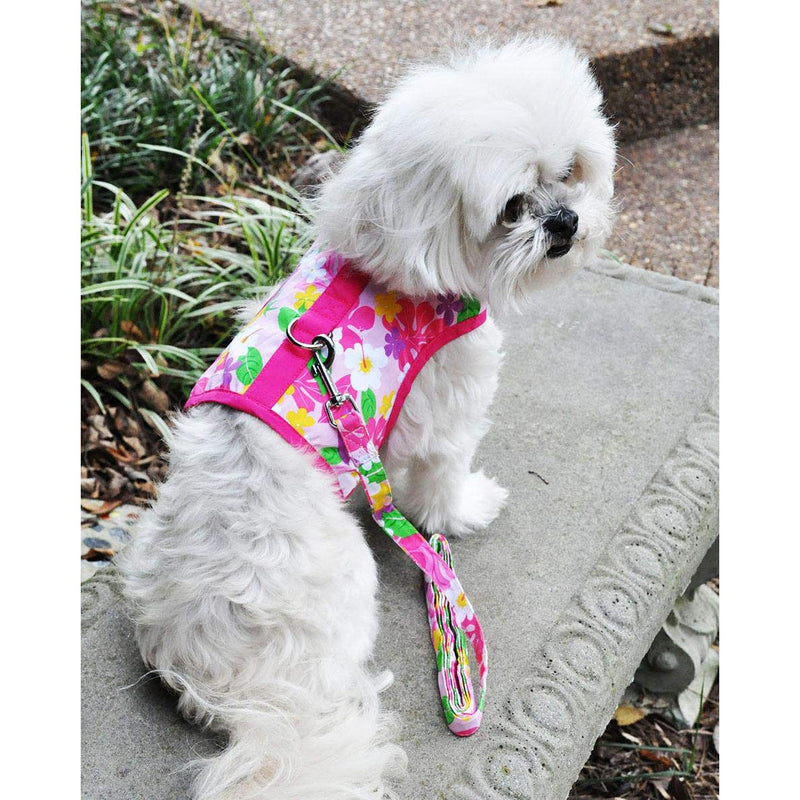 DOGGIE DESIGN Fabric Dog Harness with Leash Pink Hawaiian Floral (X-Small) - PawsPlanet Australia