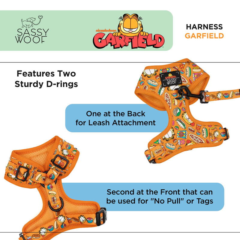 Sassy Woof Dog Adjustable Harness - Garfield™ - S, Breathable Mesh, No Pull Design with Two D-Rings, Patented Design, Perfect for Small Dogs and Puppies - Officially Licensed - PawsPlanet Australia