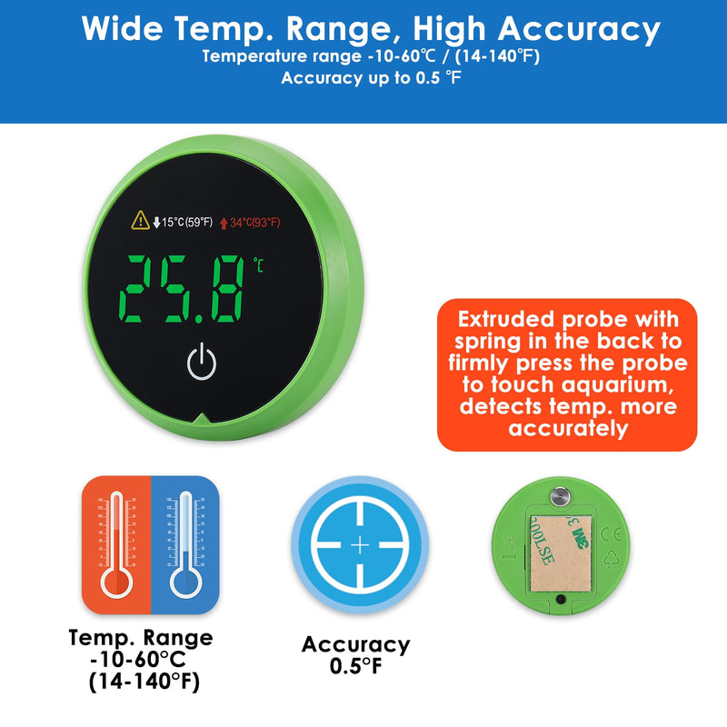 AquarMiracle Digital Aquarium Thermometer Fish Tank Thermometer Touch Screen Thermometer with LCD Display for Fish, Amphibians and Reptiles Circular - PawsPlanet Australia