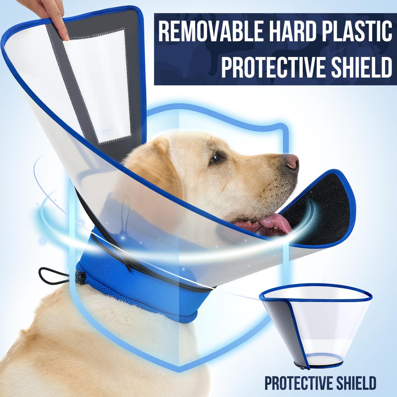 OneTigris Depth Adjustable Soft Dog Cone Collar for Medium Large Dogs After Surgery, Recovery for Small Dogs, Lightweight Elizabethan Collar for Dog to Stop Licking (Blue, XL) Blue