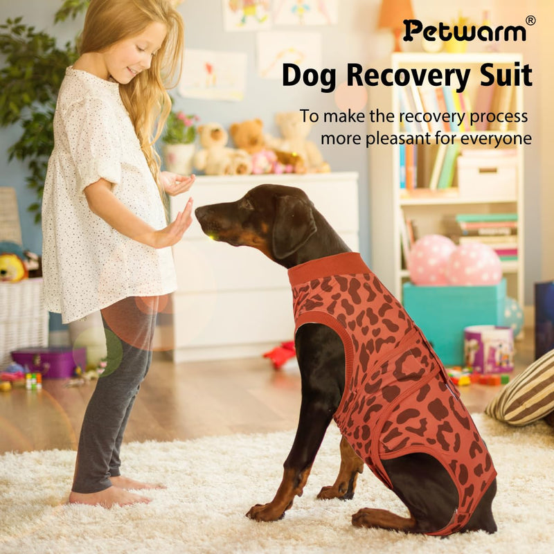 PetWarm Dog Recovery Suit, Surgical Suit for Dogs Female Spay Male Neutered, After Surgery Dog Onesie, Anti-Licking Dog Surgery Recovery Suit, Leopard Pattern, Red, S Small