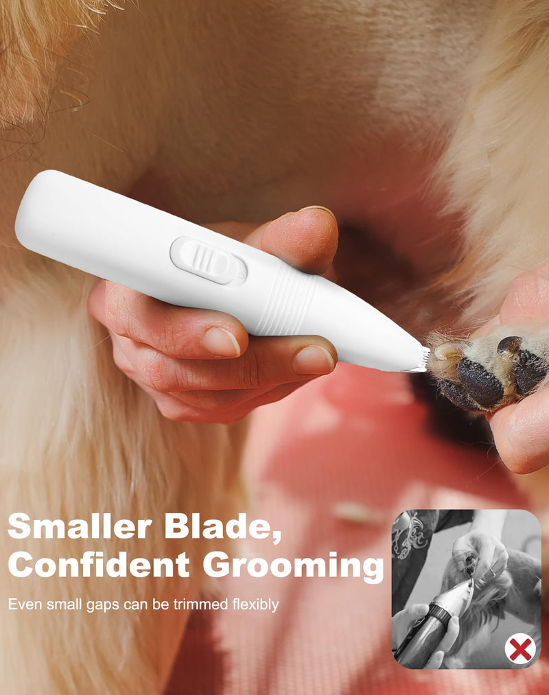 Dog Grooming Clippers, Dog Paw Trimmer with Detachable Ceramic Blade for Trimming Small Areas of Pet's Hair, Low Noise Paw Grooming Shaver for Cat's Eyes Face Ears Paws (White) White - PawsPlanet Australia