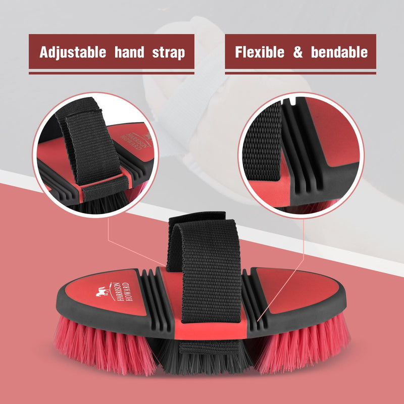 Harrison Howard Flexible Finish Horse Grooming Brush - Bendable and Convenient for Scrubbing, Comfortable Hold in Hand - Red - PawsPlanet Australia