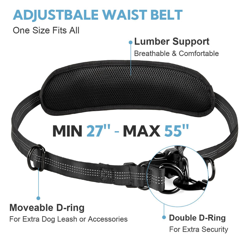 Hands Free Dog Leash with Pouch, Double Leash for Two Dogs, Retractable Bungee with Double Padded Handles, Dog Waist for Dog Walking,Dog Walking Accessories,Black Grey Black/Silver Gray Large 2 Leashes - PawsPlanet Australia