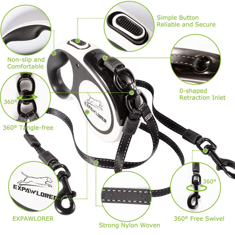 EXPAWLORER Retractable Dog Lead - Tangle-Free Durable Nylon Tape Extendable Dog Lead 5m, Heavy-Duty Double-Headed Leads for Small to Large Dogs Up to 36kg, One-button Brake & Lock for Walking Training - PawsPlanet Australia