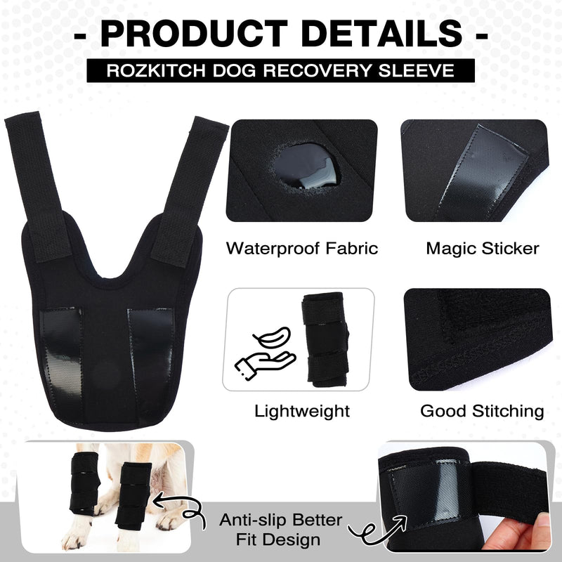 ROZKITCH Dog Leg Protector for Rear Hock Joint or Front Leg Brace, 1 Pair of Dog Leg Compression Wrap Sleeve for Anti Licking Carpal Support Ankle Support Protect Injury Sprain Torn ACL CCL Black XL X-Large - PawsPlanet Australia