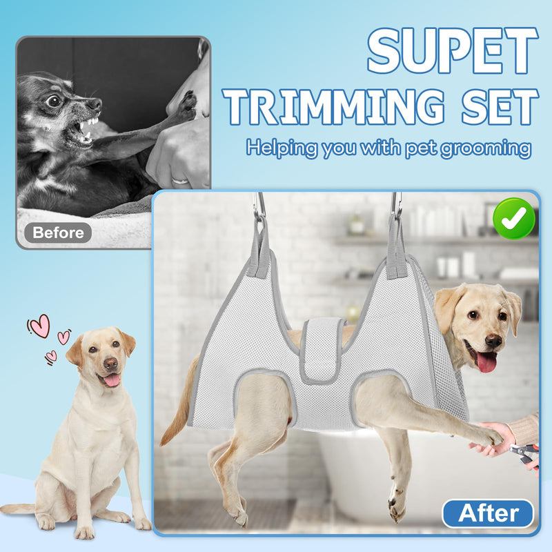 Supet Dog Grooming Hammock, New Pink Small Dog Sling for Nail Trimming, Back Protect Hanging Harness for Claw Care, Nail Trimming Restraint with Thick Fabric M（ Legs Spacing：9"-12.5" / Max W：30-50LBS ） Grey - PawsPlanet Australia