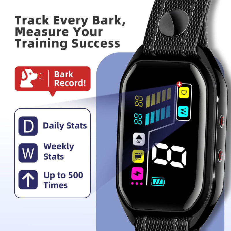 [2025 New Tech] Smart Bark Collar with Bark Tracking for Large Medium Small Dogs 8-130lbs, Rechargeable Anti Barking Training Collar with 9 Adjustable Sensitivity & 4 Shock Levels Gloss Black
