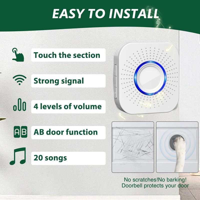 Dog Door Bell for Potty Training, Smart Wireless Doggie Doorbell to Go Outside, 1000 Feet Long Range with IP65 Waterproof Touch Button, 20 Melodies & Adjustable Volume (2 Button) - PawsPlanet Australia