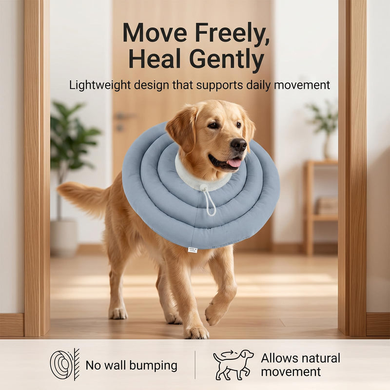 Soft Neck Brace for Dogs, Post-Surgery, Waterproof Dog Collar with Drawstring, Padded Neck Collar as an Alternative to a Cone, Surgical Collar for Medium and Large Dogs, Dusty Blue (XL)
