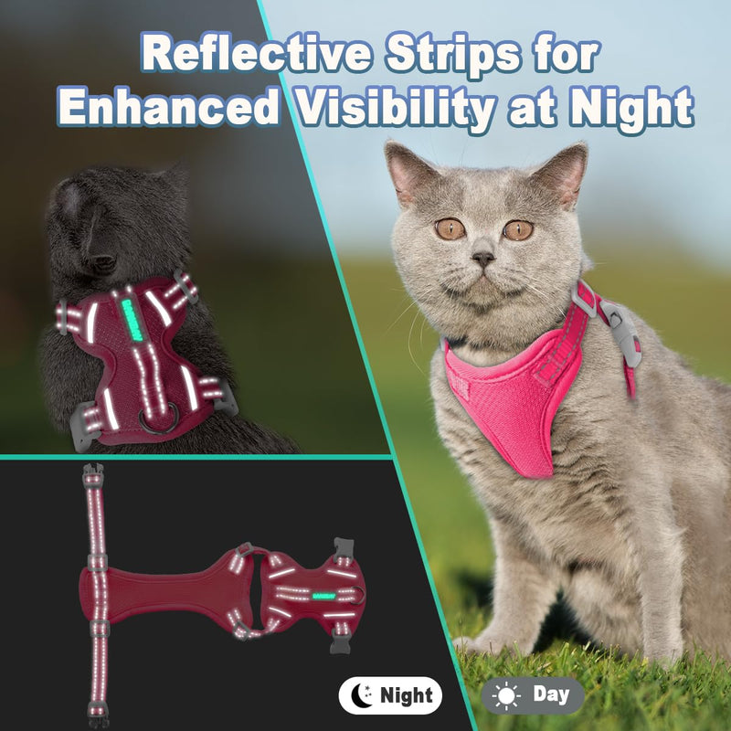 Cat Harness and Leash Set Escape Proof for Kitten Walking, Soft Adjustable Top Handle Vest Harnesses for Cats, Easy Control Breathable Reflective Small Medium Large, Pink, XS X-Small - PawsPlanet Australia