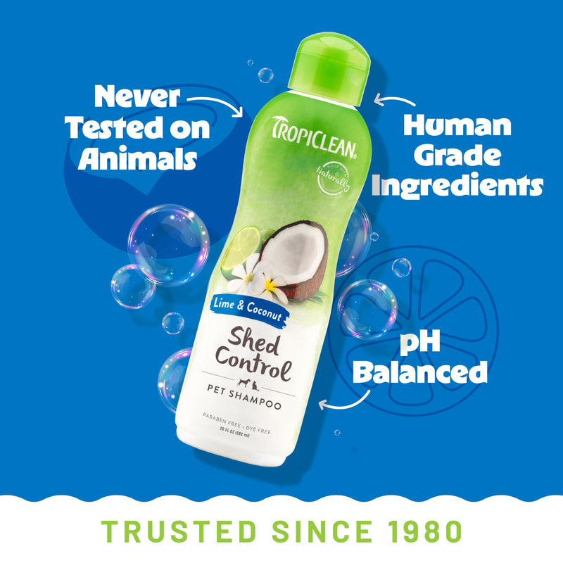 TropiClean Deshedding Dog Shampoo, Fast-Acting Shedding Control & Coat Softener, Puppy Safe, Made in USA, Lime & Coconut Scent, Cat Friendly, 20oz. Lime & Coconut Shed Control Shampoo - PawsPlanet Australia