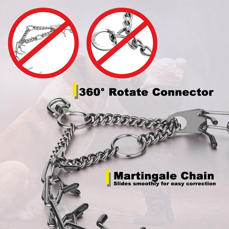 Dog Prong Traing Collar,Choke Pinch Collar for Dogs Quick Release Spike Collars No Pull Martingale Adjustable for Large Medium Small Breeds Dogs Stainless Steel (12"~28" Black 3.0mm) Style A - PawsPlanet Australia