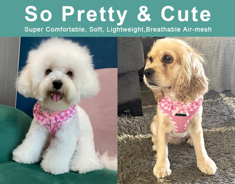 SuperBuddy Upgraded Soft Mesh Dog Harness, Super Breathable Lightweight Pet Harnesses for Puppy Dogs Outdoor Walking, Pink Dog Harness -Small S (Neck Girth 9.8"; Chest Girth:12”-18“) Adorable Pink