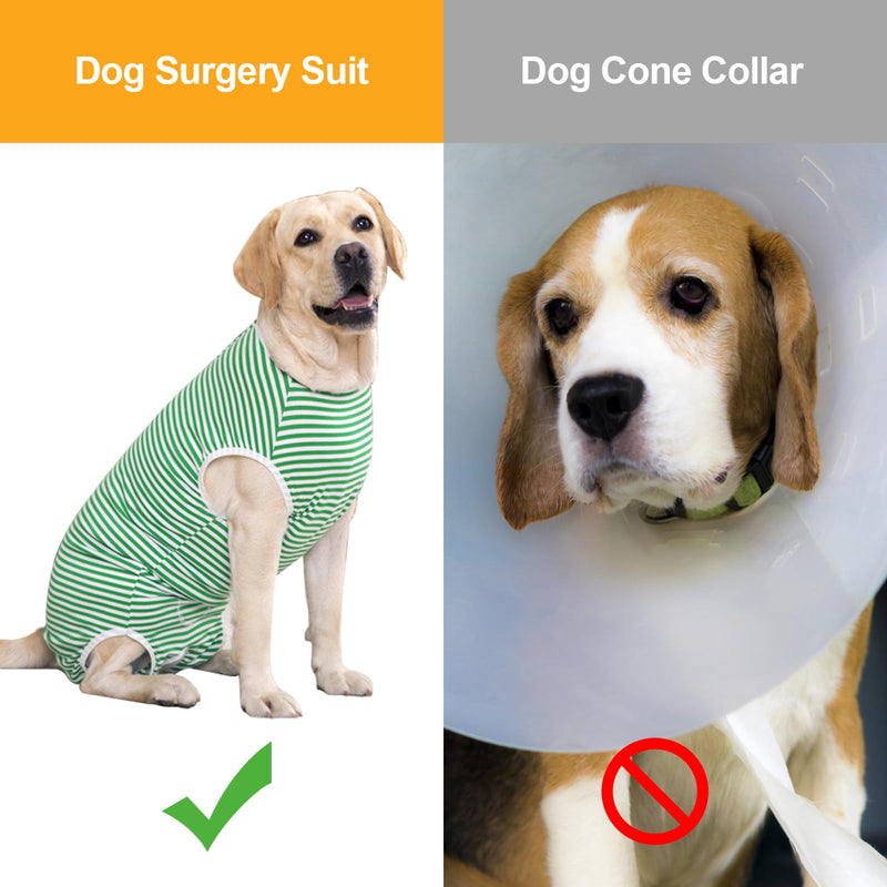 Dog Surgery Suit Female Spay Dog Recovery Suit, Dog Onesie for Surgery Abdominal Wounds, Breathable Stripe Surgical Suit for Small Medium Dogs Anti Licking E-Collar Alternative Green