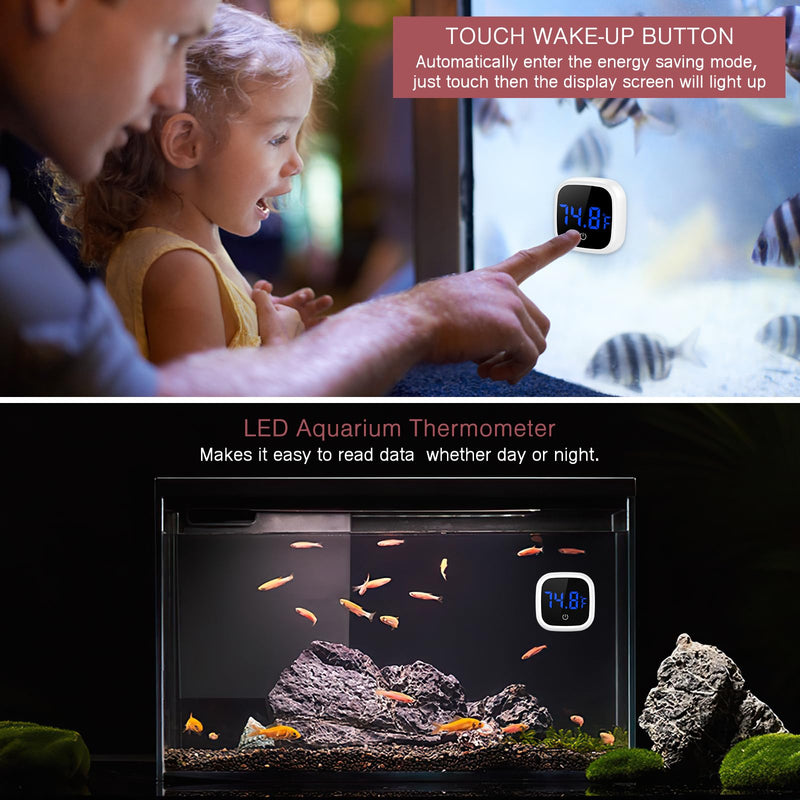 Digital Aquarium Thermometer, LED Fish Tank Thermometer, Stick-on Reptile Thermometer with Touch Screen, Large Numbers, Battery, for Fish, Axolotl, Turtle, Aquatic #1 PCS - PawsPlanet Australia