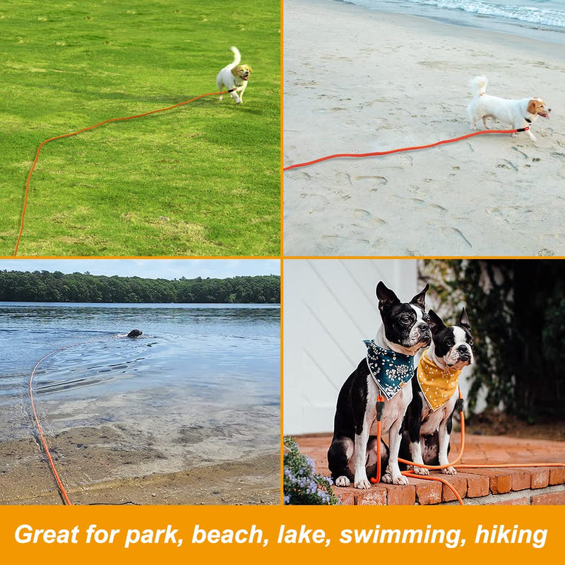 Vivifying Floating Long Dog Leash, 20FT Dog Training Leash, Lightweight Dog Check Cord Rope Leash with Comfortable Handle for Outside, Hiking, Swimming, Beach and Lake Orange - PawsPlanet Australia