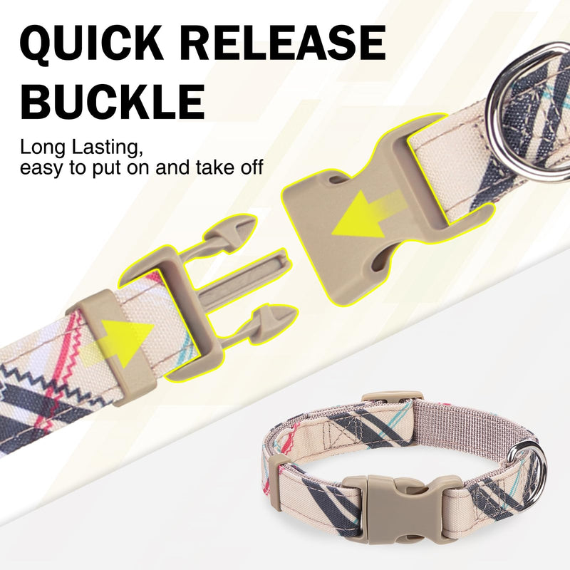 Dog Collar and Leash Set for Small Dogs, Adjustable Soft Puppy Collar with Quick Release Buckle, 5FT Heavy Duty Nylon Matching Leash for Boy Girl Chihuahua, Yorki, Bulldog, Beige XS X-Small(Neck:8.6"-11.8") - PawsPlanet Australia