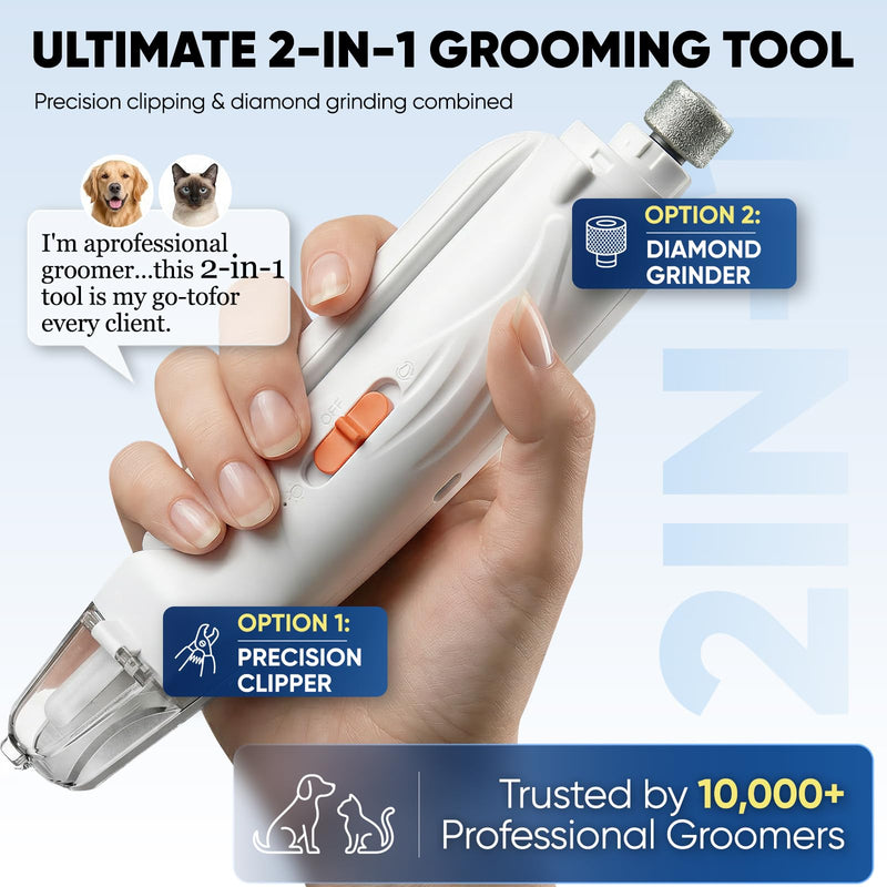 2-in-1 Dog & Cat Nail Clippers and Grinder with Light – Upgraded Safety Guard to Avoid Overcutting, Sharp Blade, Painless Quiet Pet Nail Claw Trimmers, Professional Grooming Tool for Large Small Pets White - PawsPlanet Australia