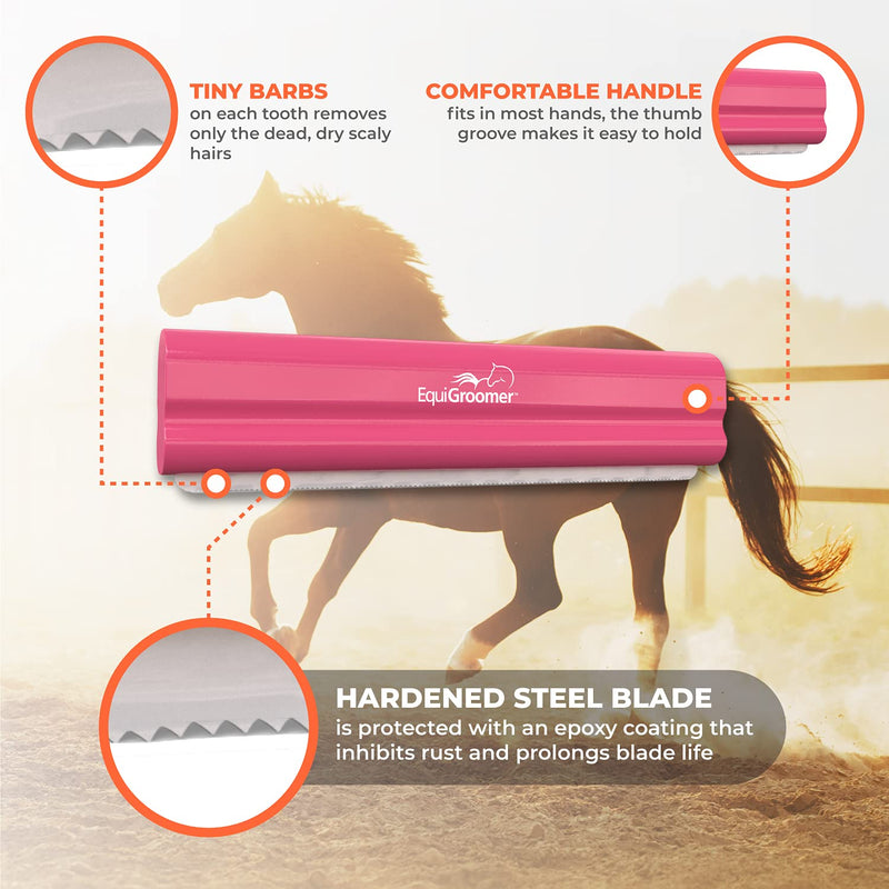 EquiGroomer Deshedding Brush, 8-Inch for Horses and Large Pets, Pink, Removes Loose Dirt, Hair, and Fur, Professional Undercoat Grooming Tool - PawsPlanet Australia
