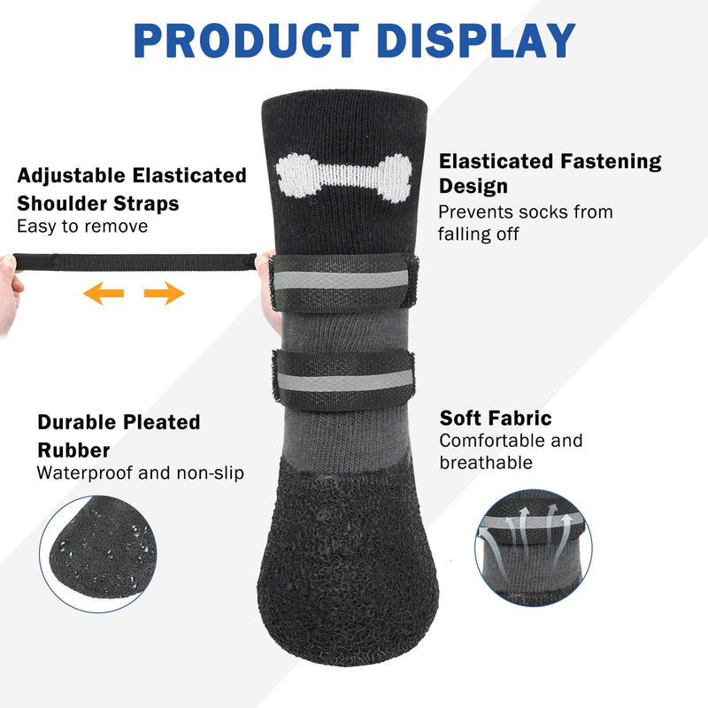 SCENEREAL Anti Slip Dog Socks Boots, Dog Shoes for Hot/Cold Pavement Snow Rain Days, Waterproof Grip Doggy Booties for Hardwood Floor, Winter Paw Protectors for Small Medium Large Senior Old Dogs XL(2.73"x2.32")(Paw L*W) Black
