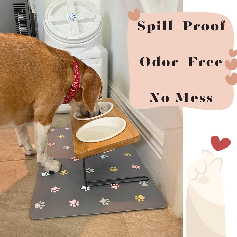 Dog Feeding Mat for Food Quick Absorbent No Stains Quick Dry Mat for Cat Bowl - Paw Light Gray 12x19 Inches - PawsPlanet Australia