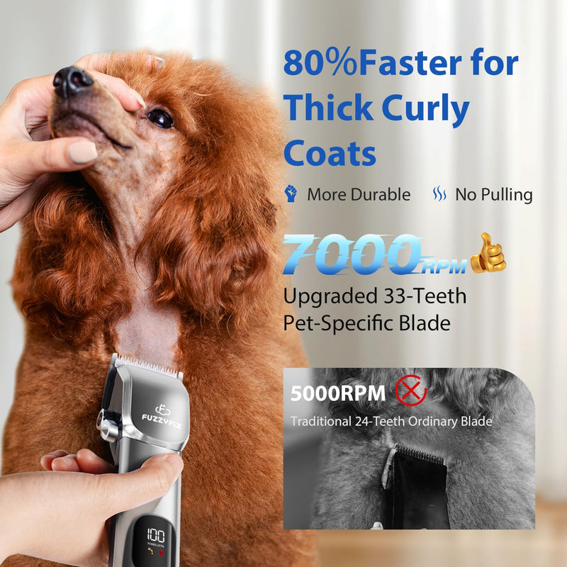 Dog Grooming Kit, Dog Clippers for Grooming for Thick Curly Coats, Professional Pet Hair Shaver Paw Trimmer Cordless Rechargeable Low Noise for Dogs Cats Animals Face Ear Black - PawsPlanet Australia