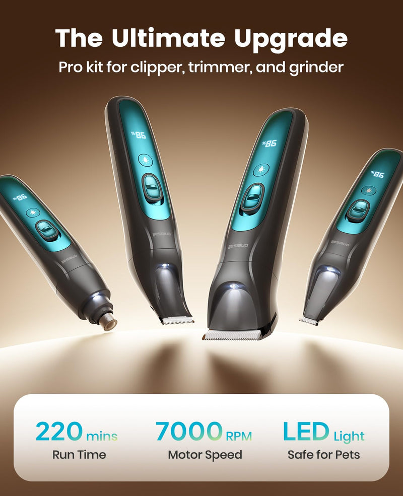 oneisall Dog Clippers & Paw Trimmer 4 in 1 Grooming Kit, Dog Grooming Clippers with LED Light for Full-Body Grooming, Cordless Silent Pet Shaver for Dogs Cats Blue 4-in-1 - PawsPlanet Australia
