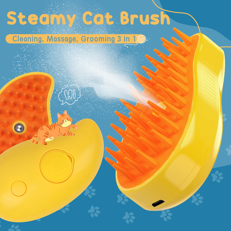 Steam Cat Brushes for Indoor Cats, Pet Steamer Brush for Massage Self Cleaning, Steam Dog Brush for Shedding, Pet Grooming Brush for Removing Knots and Loose Hair(Yellow) Yellow - PawsPlanet Australia