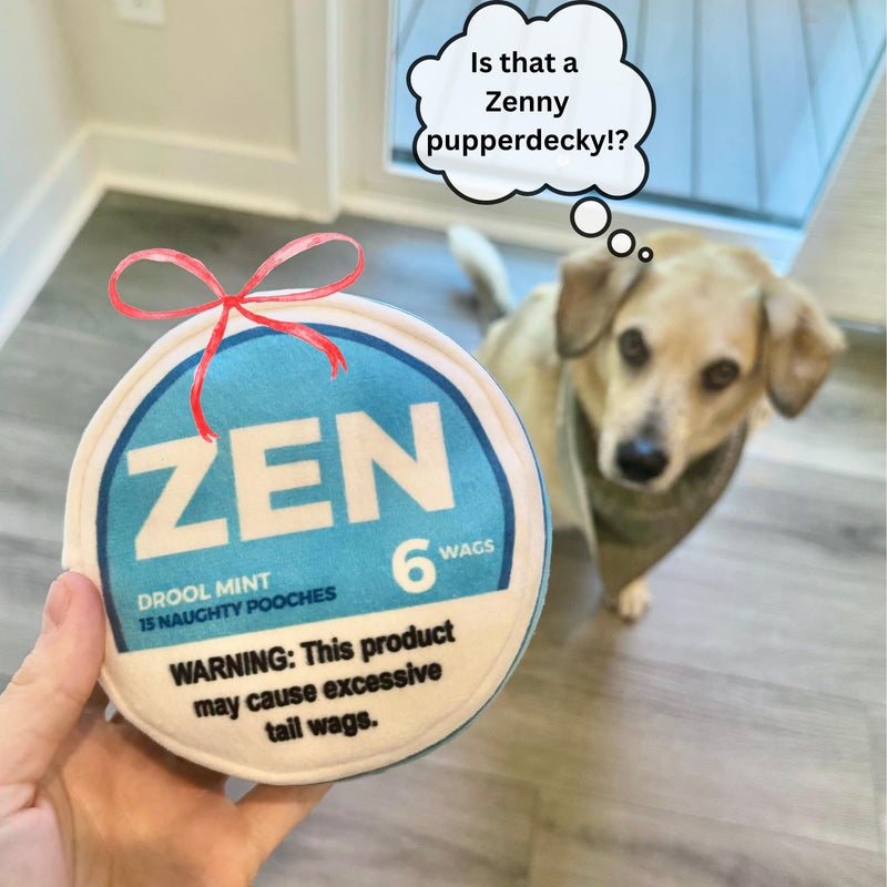 Zen Pupper Deckies Parody Dog Toy - Plush Squeaky and Crinkle Funny Dog Toy - Drool Mint - PawsPlanet Australia